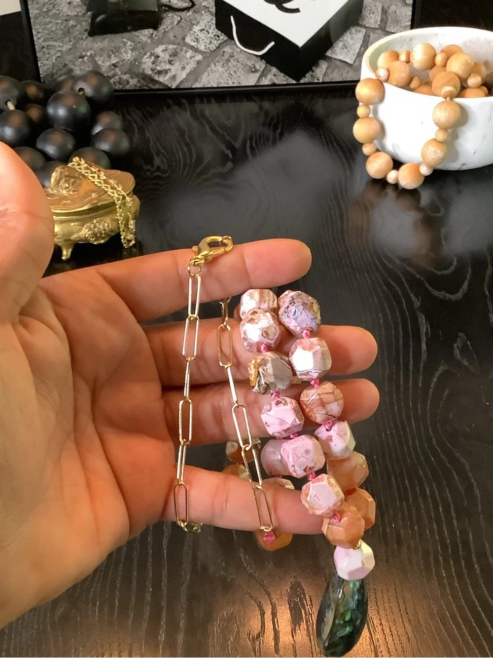 Artisan Pink Opal & Abalone Statement Necklace